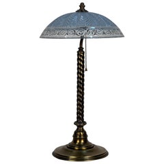 Early 20th Century Brass and Decorative Glass Table Lamp