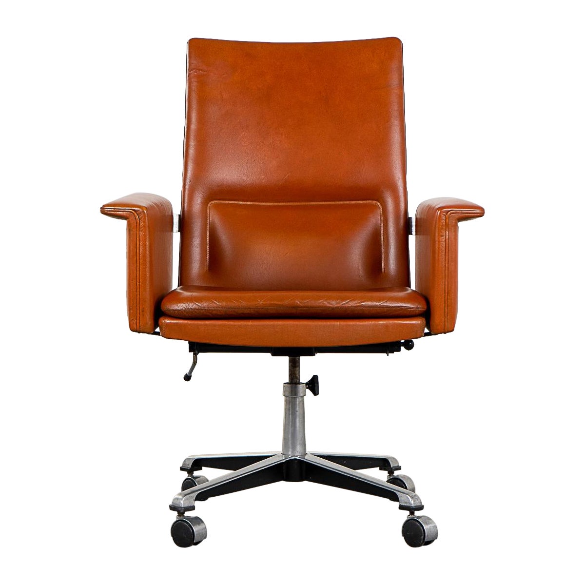 Danish Modern Leather Swivel Chair  For Sale