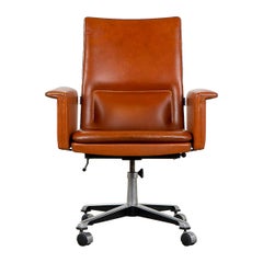 Retro Danish Modern Leather Swivel Chair 