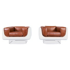 Retro Leather and Lucite Lounge Chairs by William C. Andrus for Steelcase