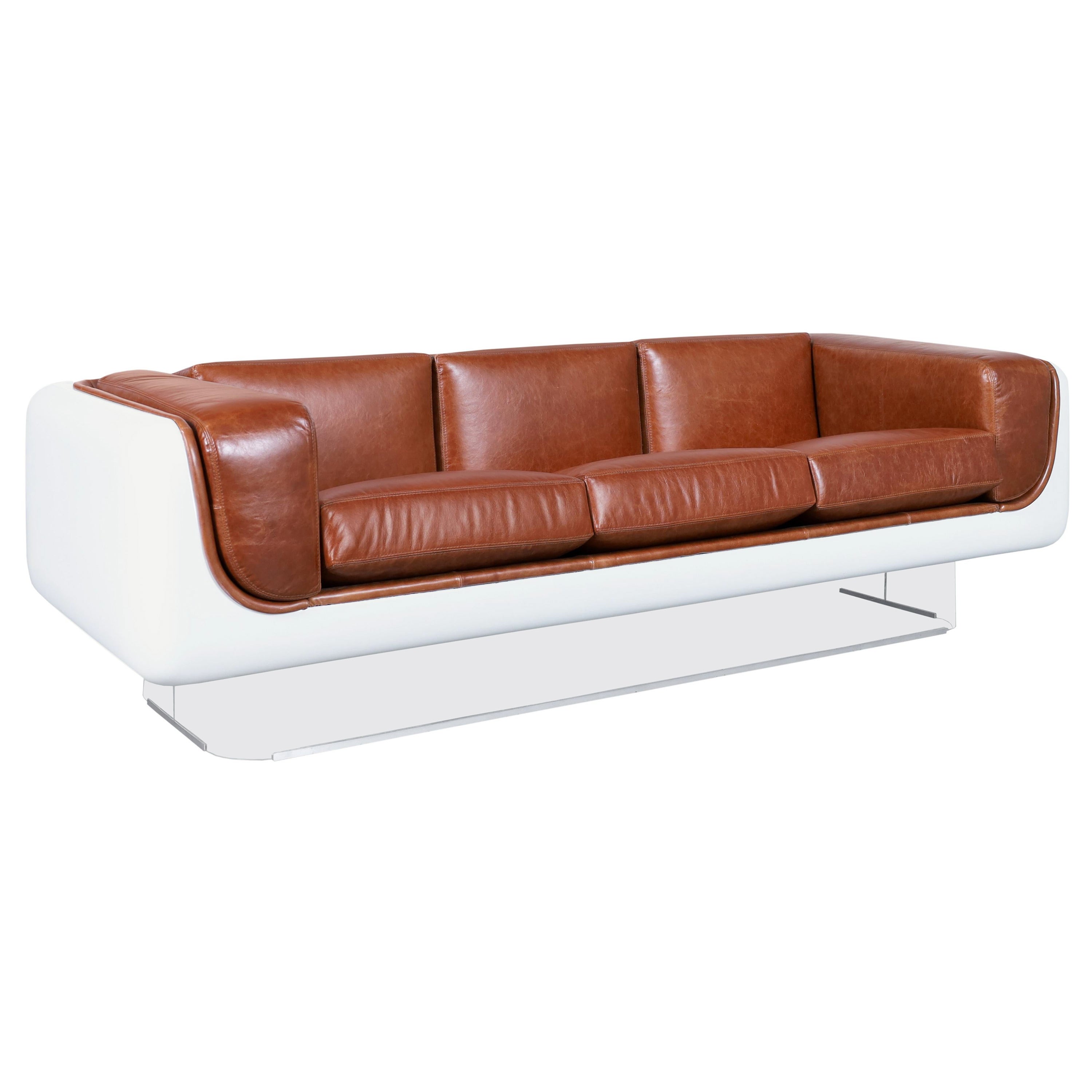 Vintage Leather and Lucite Floating Sofa by William C. Andrus for Steelcase For Sale