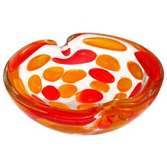 Fratelli Toso Murano Orange Red Spots A Pentoni Italian Art Glass Bowl Ashtray