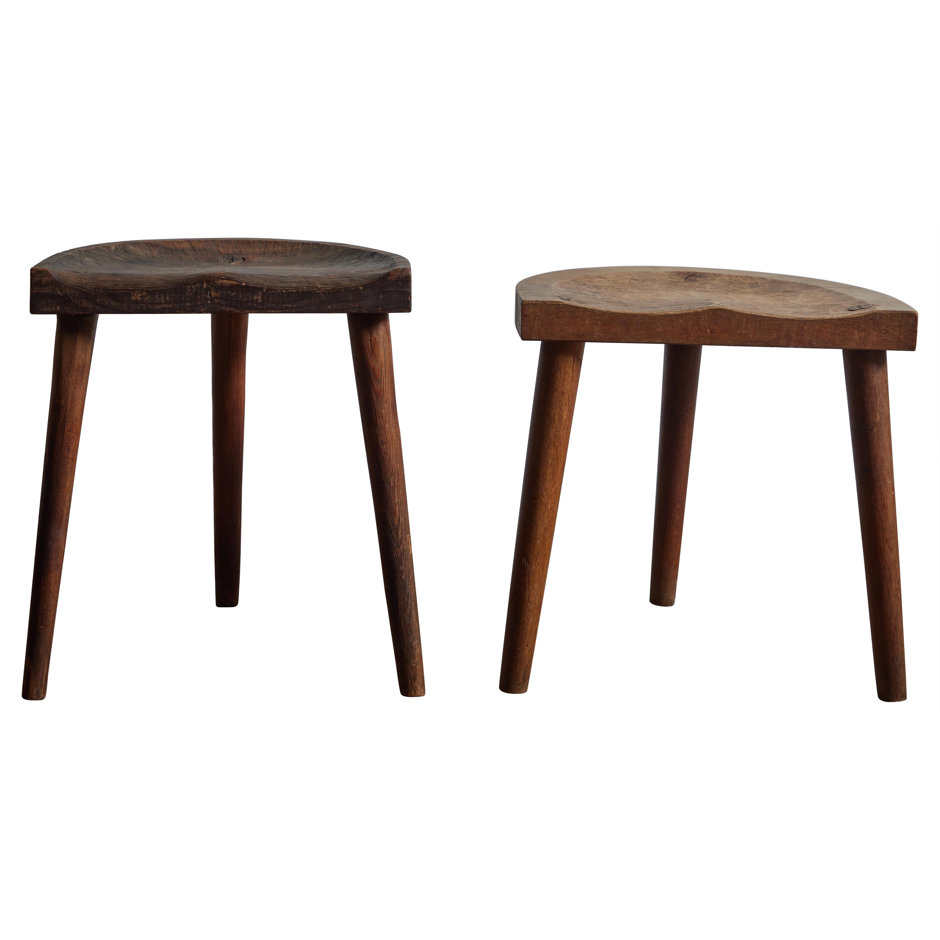 Rare Tripod Stools by Jean Touret for Ateliers Marolles For Sale