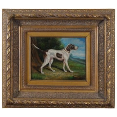 Vintage Evans Hunting Dog Oil Painting on Canvas Foxhound Pointer Dog 20"