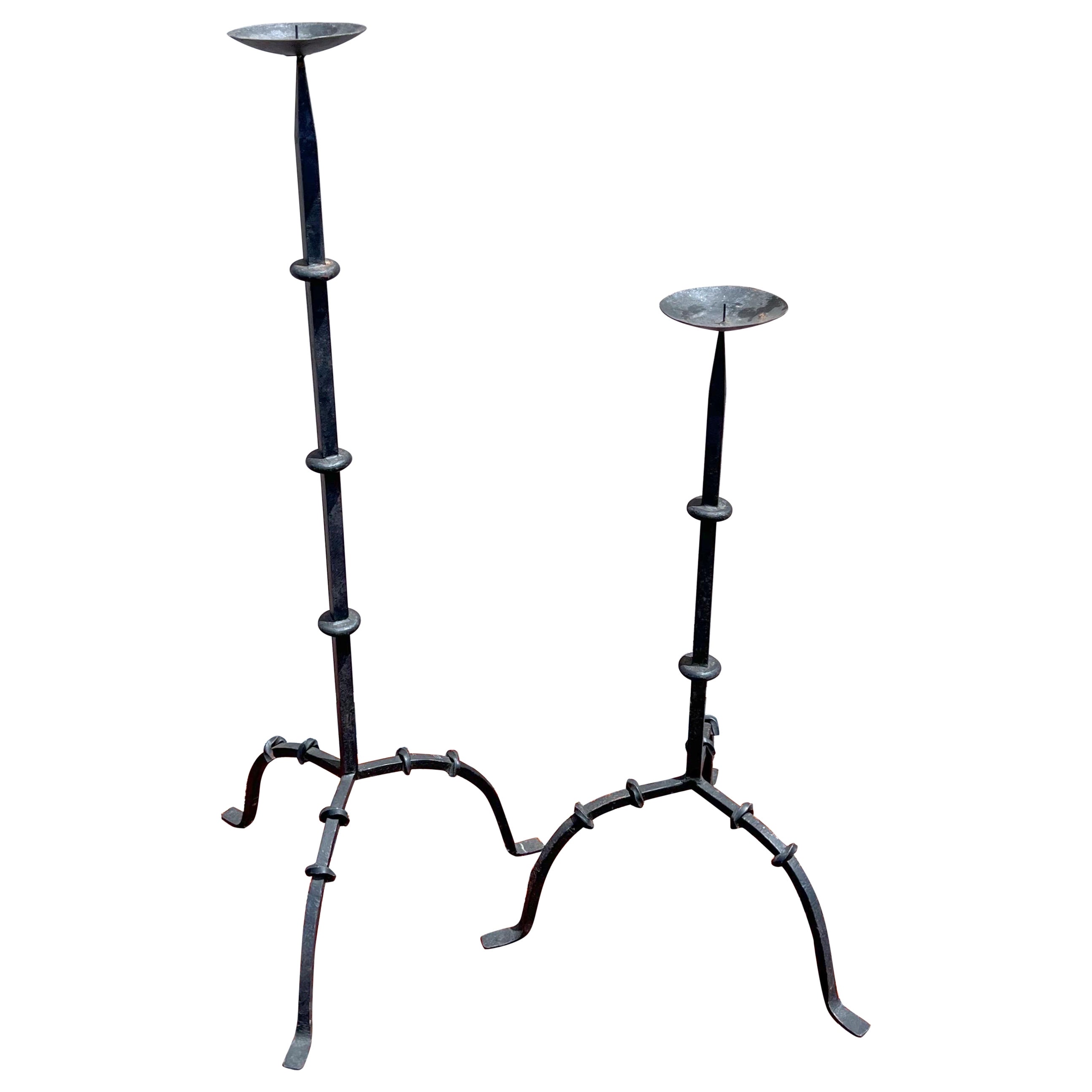 Antique Handwrought Iron Candle Stands - a Pair