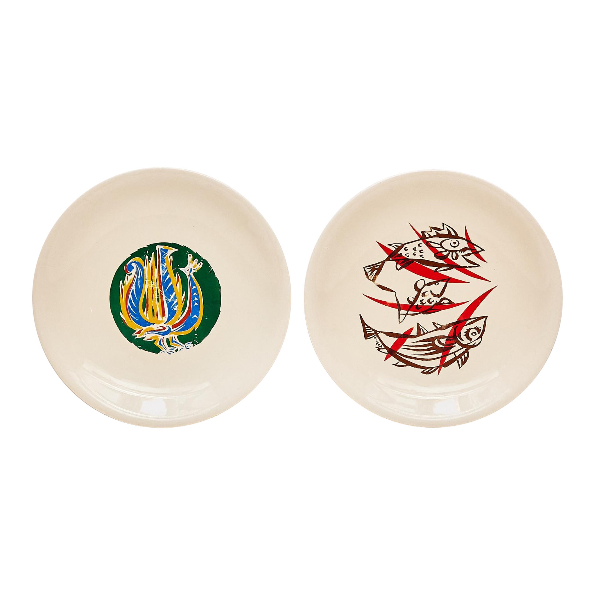 Elegant Duo: Marc Saint-Seans' Signed Plates from 1950s France For Sale