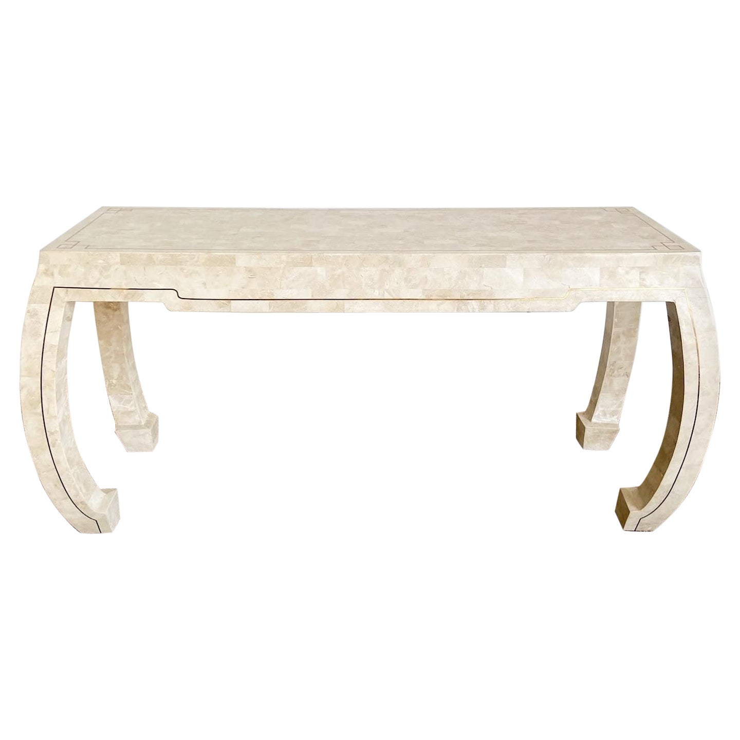 Postmodern Ming Style Tessellated Stone and Brass Console Table For Sale