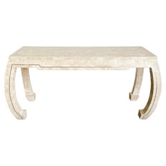 Retro Postmodern Ming Style Tessellated Stone and Brass Console Table