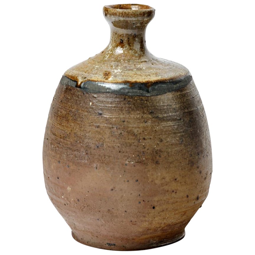 Vase en céramique en grès du 20ème siècle à motifs noirs et bruns La Borne 1970 signé