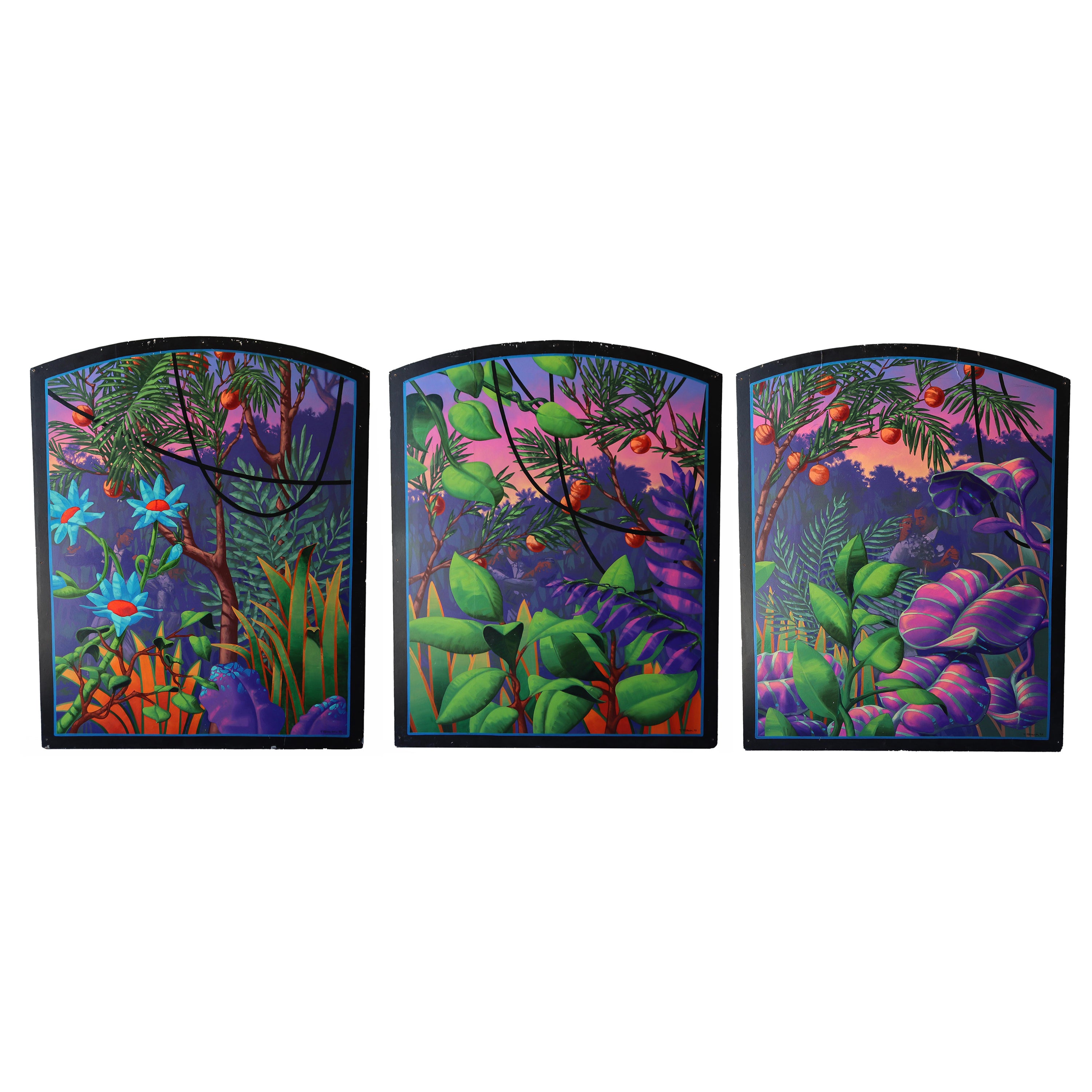 Tropical Foliage Caribbean Paintings, Signed 1993 - Set of 3 For Sale