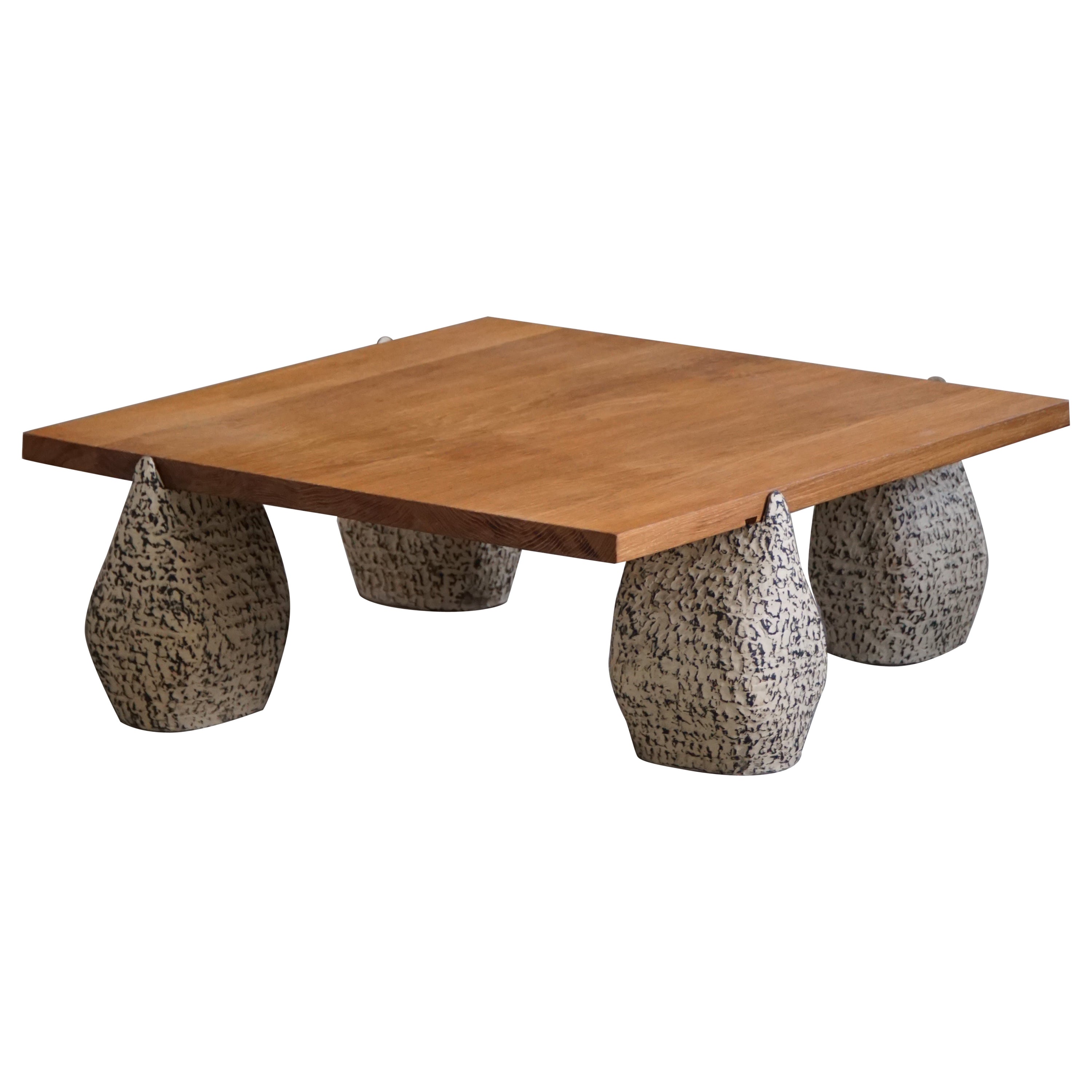 Quadratischer Tisch von eliaselias x Ole Victor, Keramik und Eiche, dänisches Design, 2023