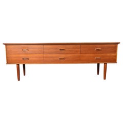 English Modern Low Six Drawer Teak Dresser