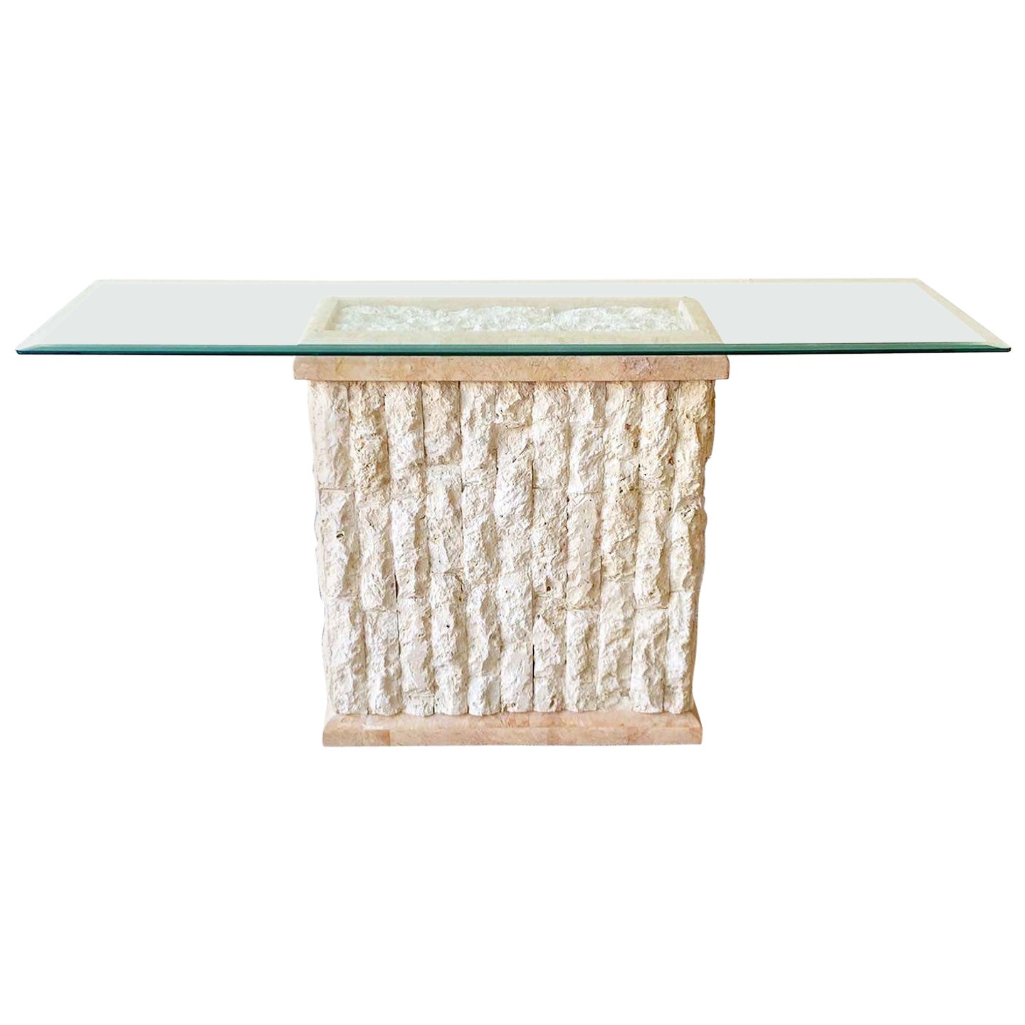 Postmodern Tessellated Stone Glass Top Console Table For Sale