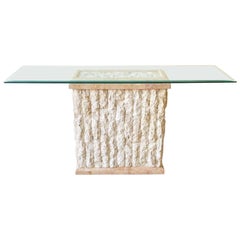 Vintage Postmodern Tessellated Stone Glass Top Console Table