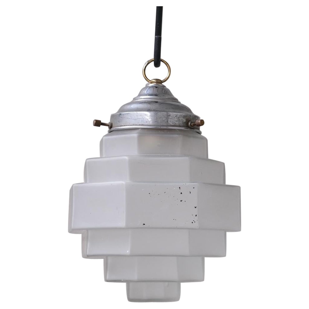Stepped Opaque Glass Mid-Century Pendant Light For Sale