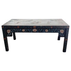 Mesa de centro rectangular china tallada y pintada a mano y lacada en negro