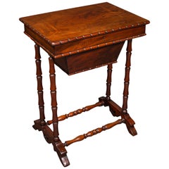 Petite table à couture ancienne, anglaise, flamme, pour femmes, travail, Régence, vers 1830