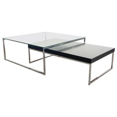 Chrome Glass Top and Wooden Top Nesting Coffee Table Set by Bo Concepts