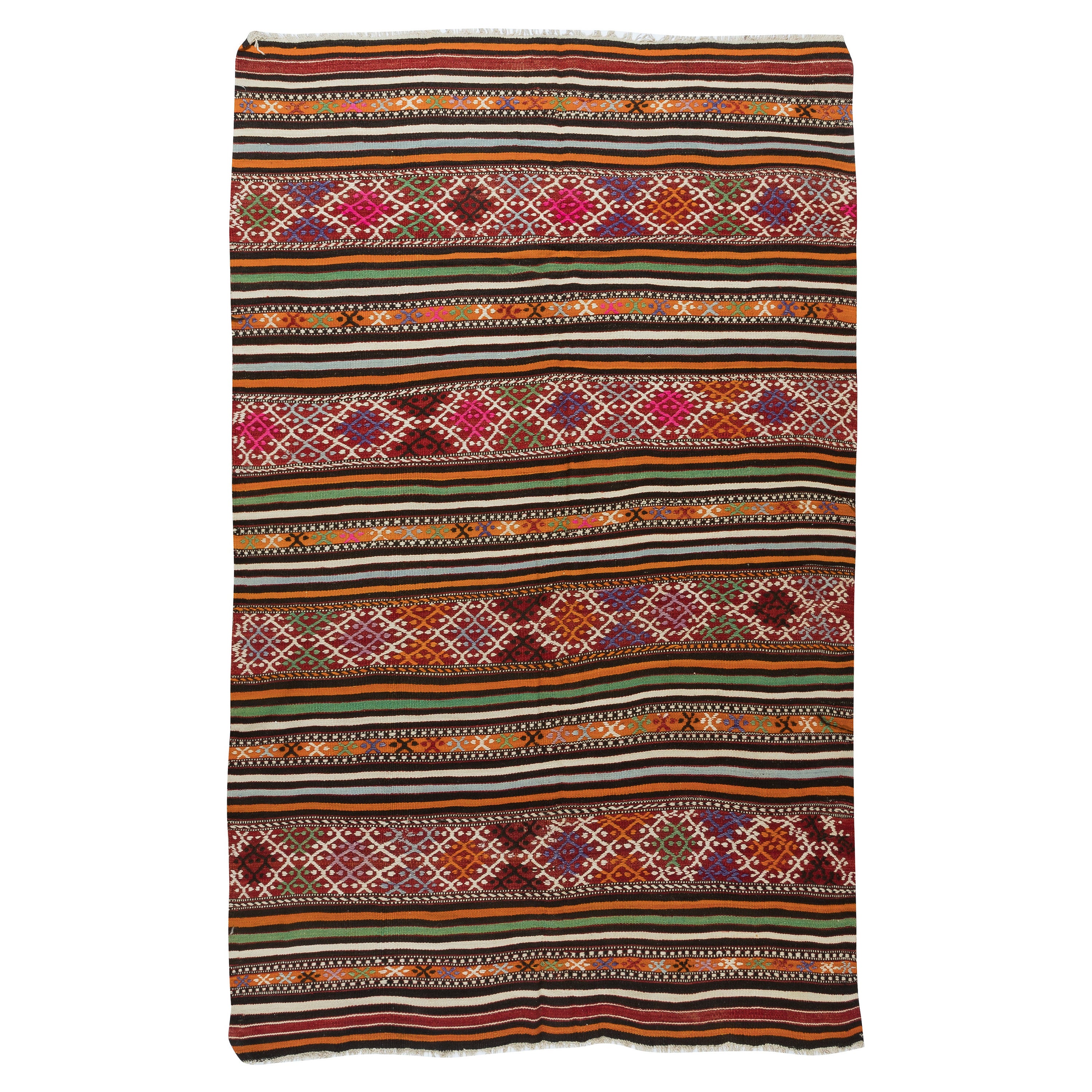 5x7.6 Ft Mehrfarbiger handgefertigter Kelim-Teppich aus Zentralasien, Türkei, 1970er Jahre im Angebot