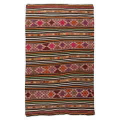 Alfombra Kilim Multicolor De Lana De Anatolia Central, Turquía, Década De 1970