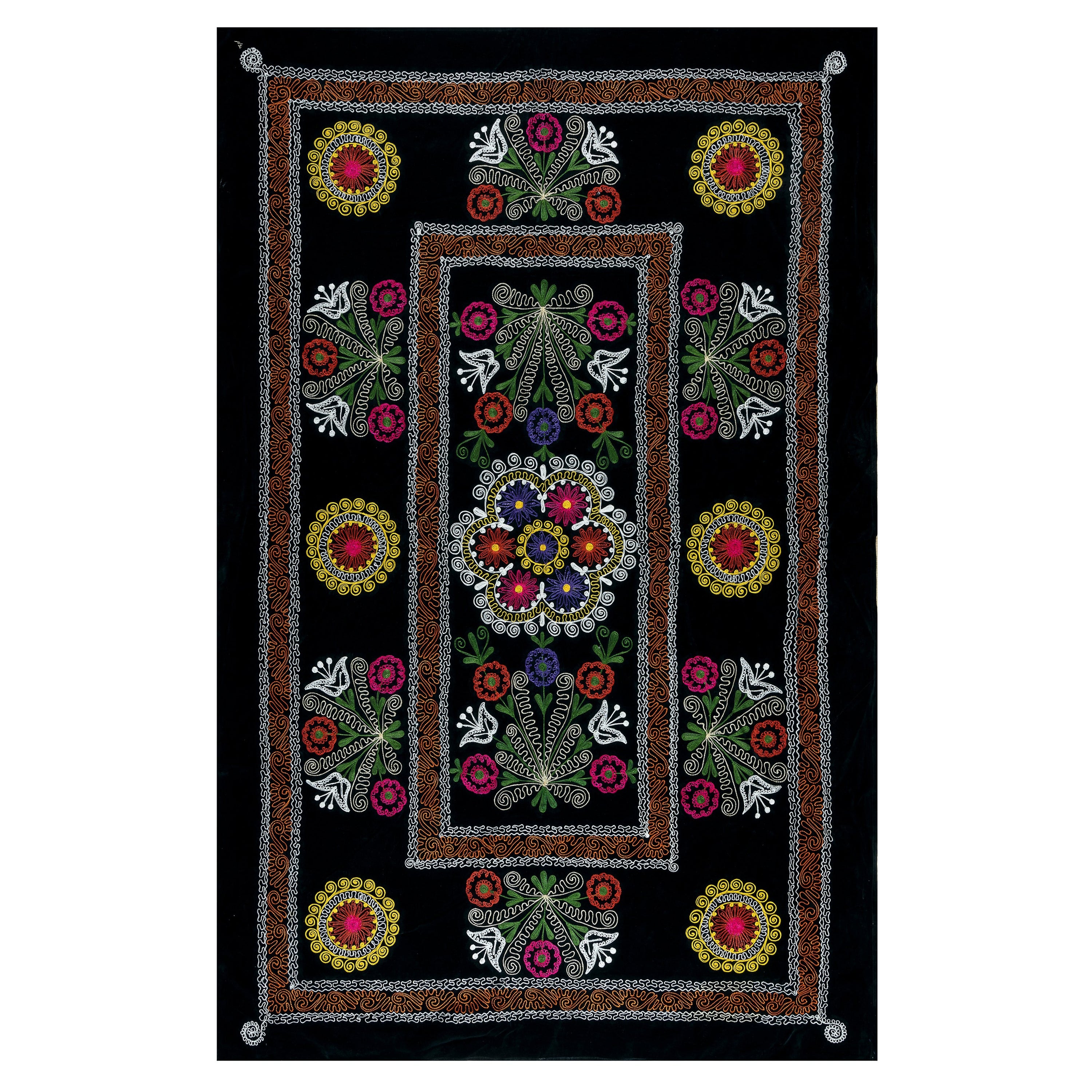4.6x6.8 Ft Black Embroidered Tablecloth, Living Room Decor Silk Wall Hanging For Sale
