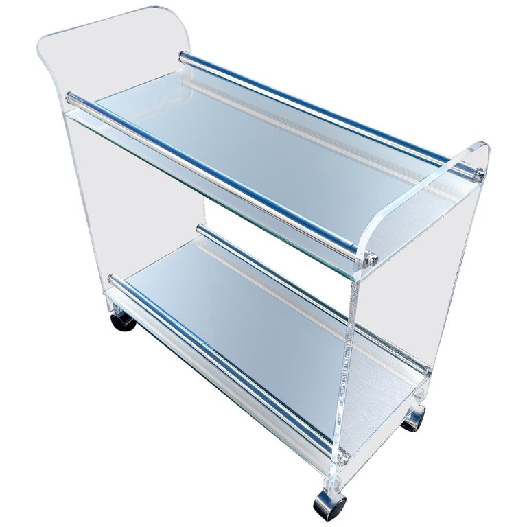 Postmodern Lucite Mirrored Bar Cart For Sale at 1stDibs