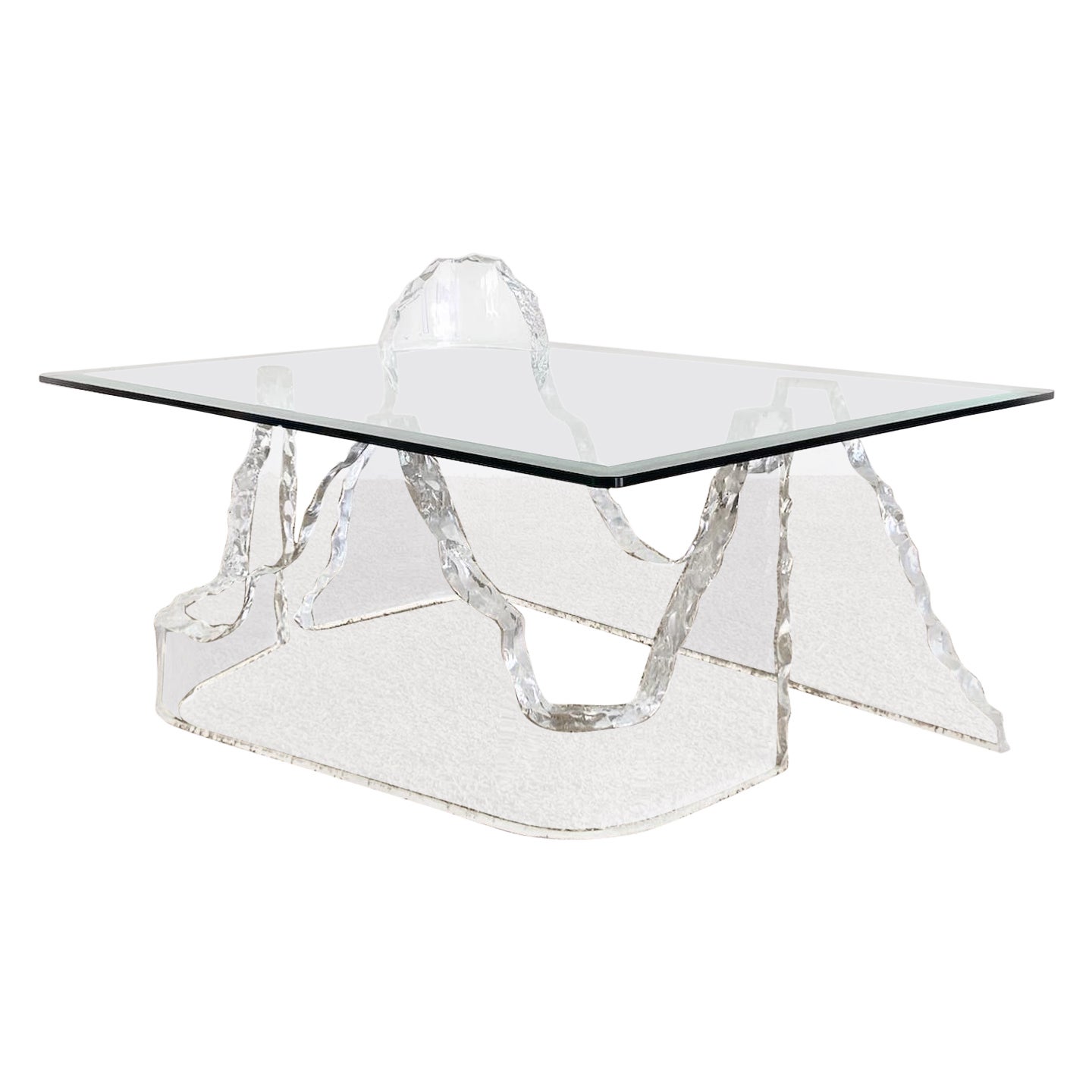 Postmodern Sculpted Lucite Glass Top Coffee Table For Sale