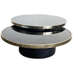 Postmodern Black and Gold Swivel Glass Top Coffee Table