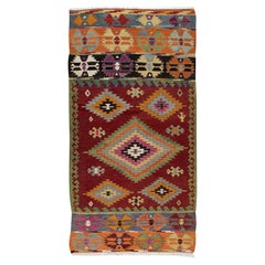 5x9.6 Ft Hand-Woven Geometric Retro Kilim From Turkey, 100% Wool, Colorful Rug