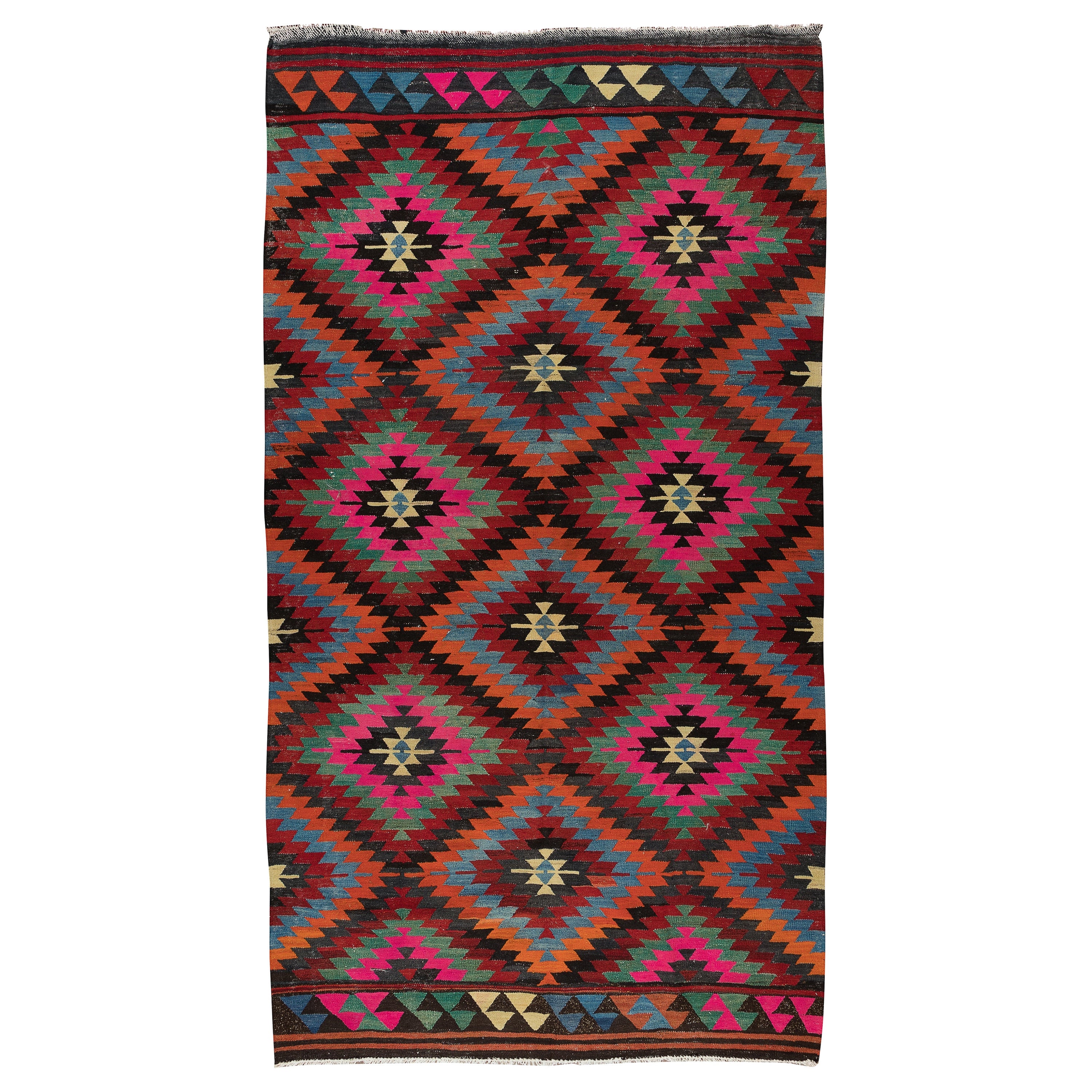 6x11 Fuß farbenfroher anatolischer Kelim mit böhmischem Stil, handgewebter Vintage-Wollteppich im Angebot