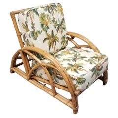 Restored Rattan 2-Strand Half Moon Lounge Chair with Palm Print Cushions