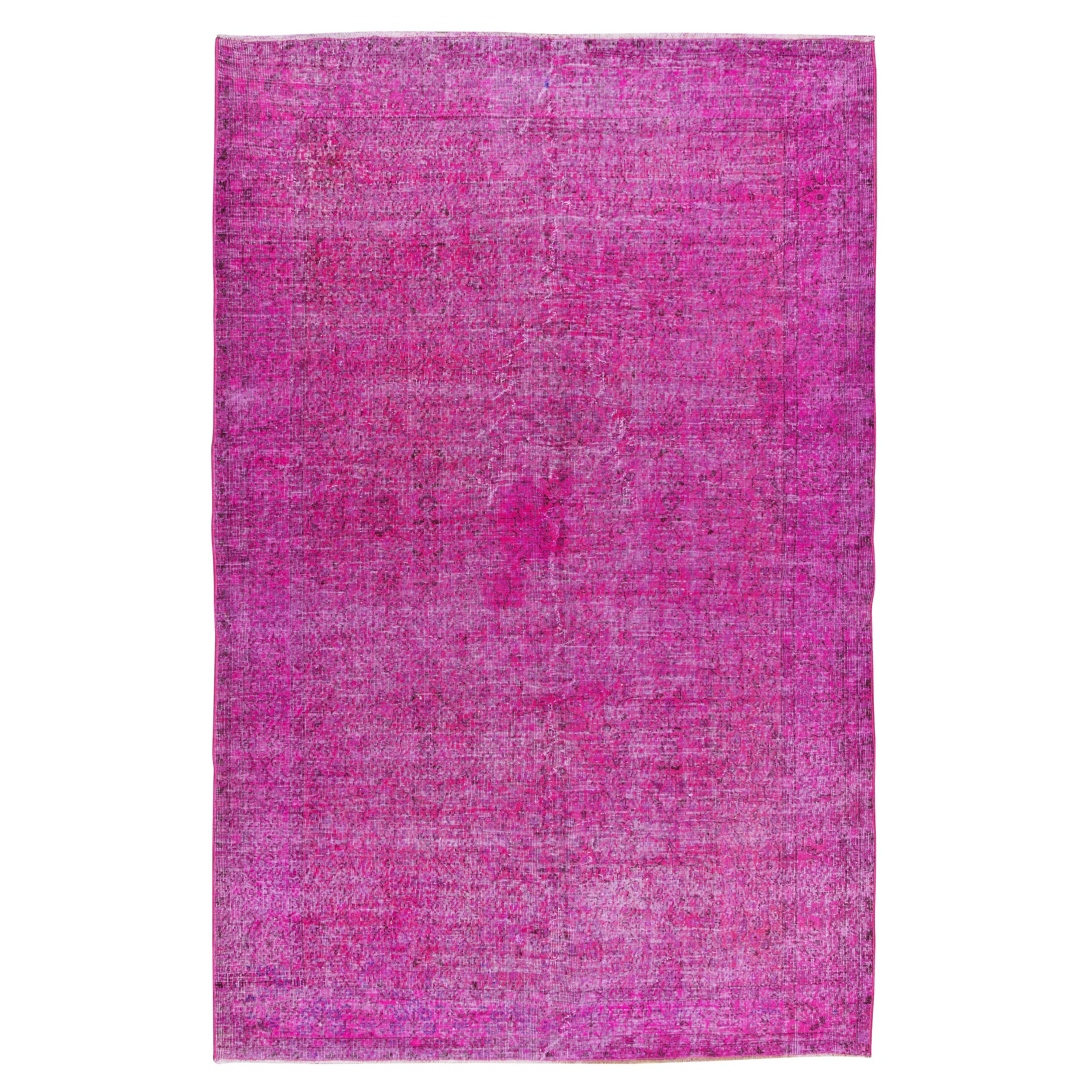 6.7x10.4 Ft Hand Knotted Anatolian Area Rug in Fuchsia Pink 4 Modern Interiors For Sale