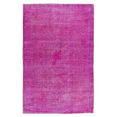 Vintage 6.7x10.4 Ft Hand Knotted Anatolian Area Rug in Fuchsia Pink 4 Modern Interiors