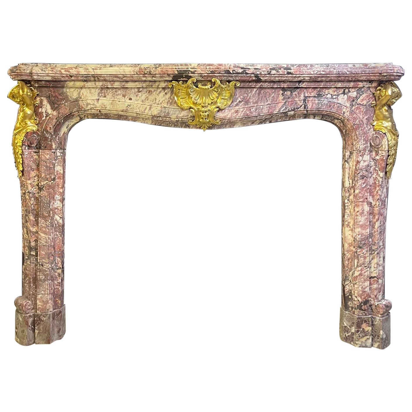 19th Century  Grand French Chateau Chimneypiece in Fleur de Peche Marble For Sale
