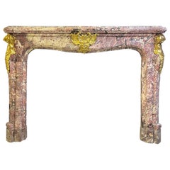 Antique 19th Century  Grand French Chateau Chimneypiece in Fleur de Peche Marble