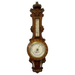 Antique Victorian Quality Carved Oak Aneroid Banjo Barometer 