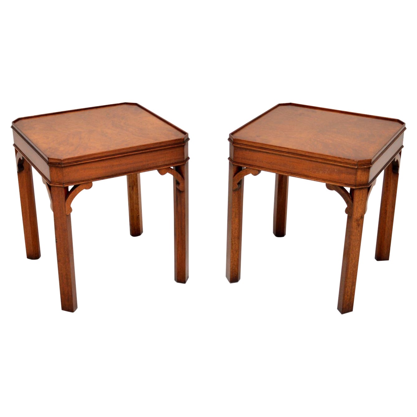 Pair of Antique Burr Walnut Side Tables For Sale at 1stDibs