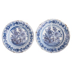 Pair of 18th Century Dutch Delft Faience Floral Plates