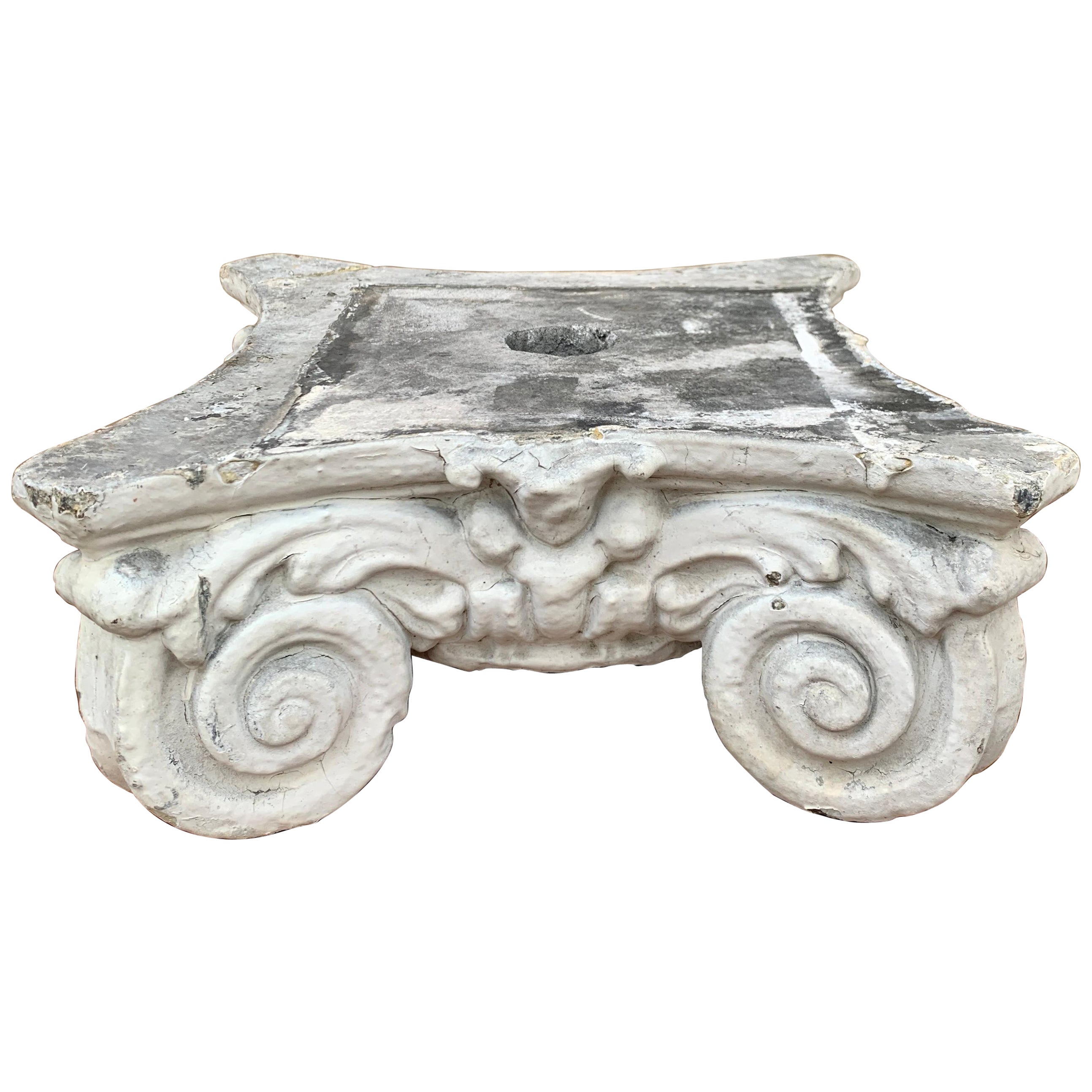 Antique Stone Neoclassical Ionic Column Capital Stand, 19th Century