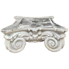 Used Stone Neoclassical Ionic Column Capital Stand, 19th Century