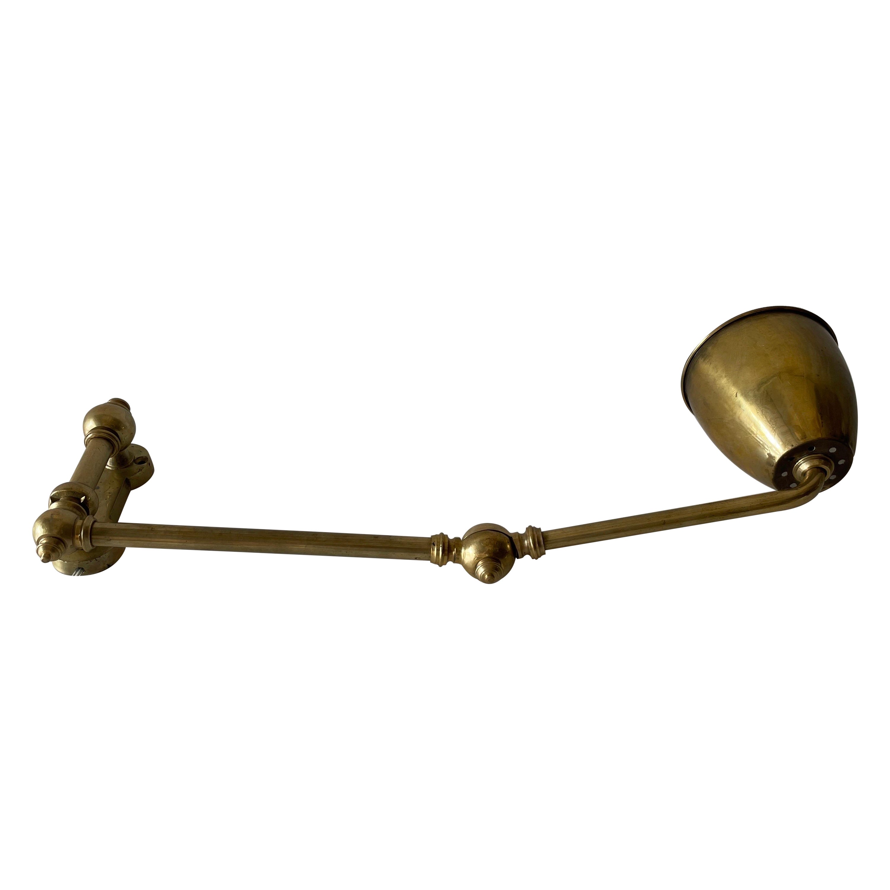 Full Brass Adjustable Head and Arm Industrial Task Wall Lamp, 1940s, Germany