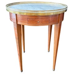  French Louis XVI Marble Top Round Bouillotte Side Table