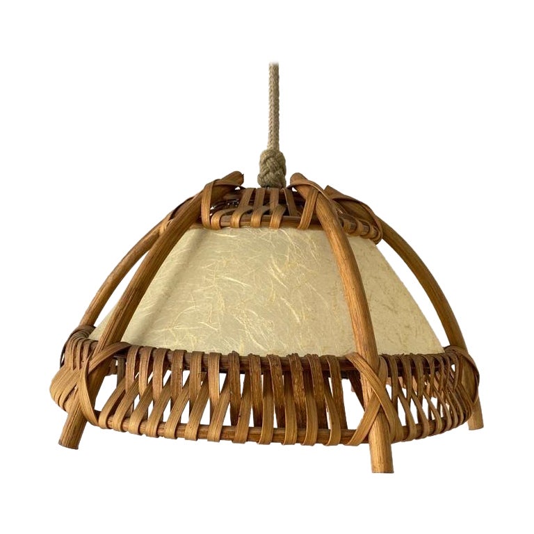 Lampe à suspension en bambou et cocon, années 1960, Allemagne