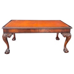  British Style Ball and Claw Foot Mahogany Coffee Table & Embossed Leather Top