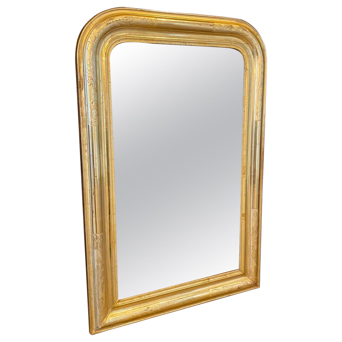 French 19th Century Gold Gilt Louis Philippe Mirror with Arched Top