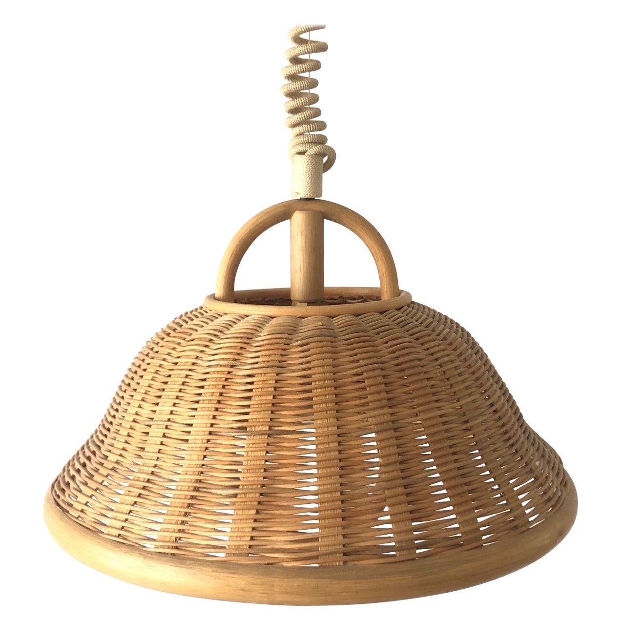 Grande lampe suspendue à abat-jour réglable en osier, années 1960, Allemagne en vente