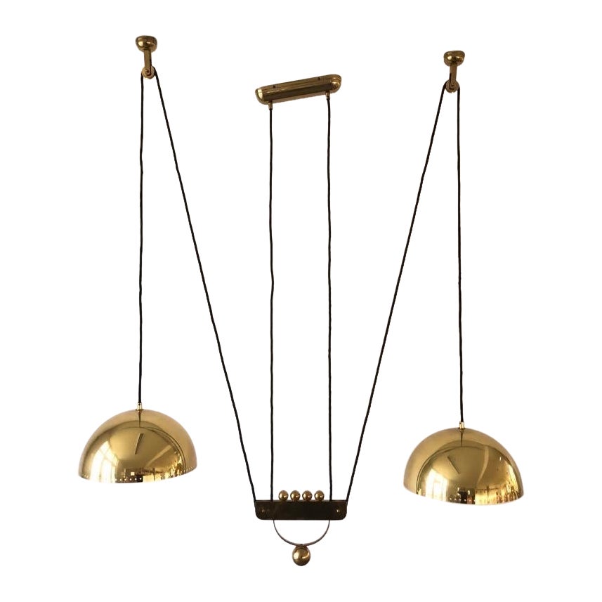 Brass Double Shade Counterweight Pendant Lamp by Domicil Möbel, 1970s, Germany For Sale