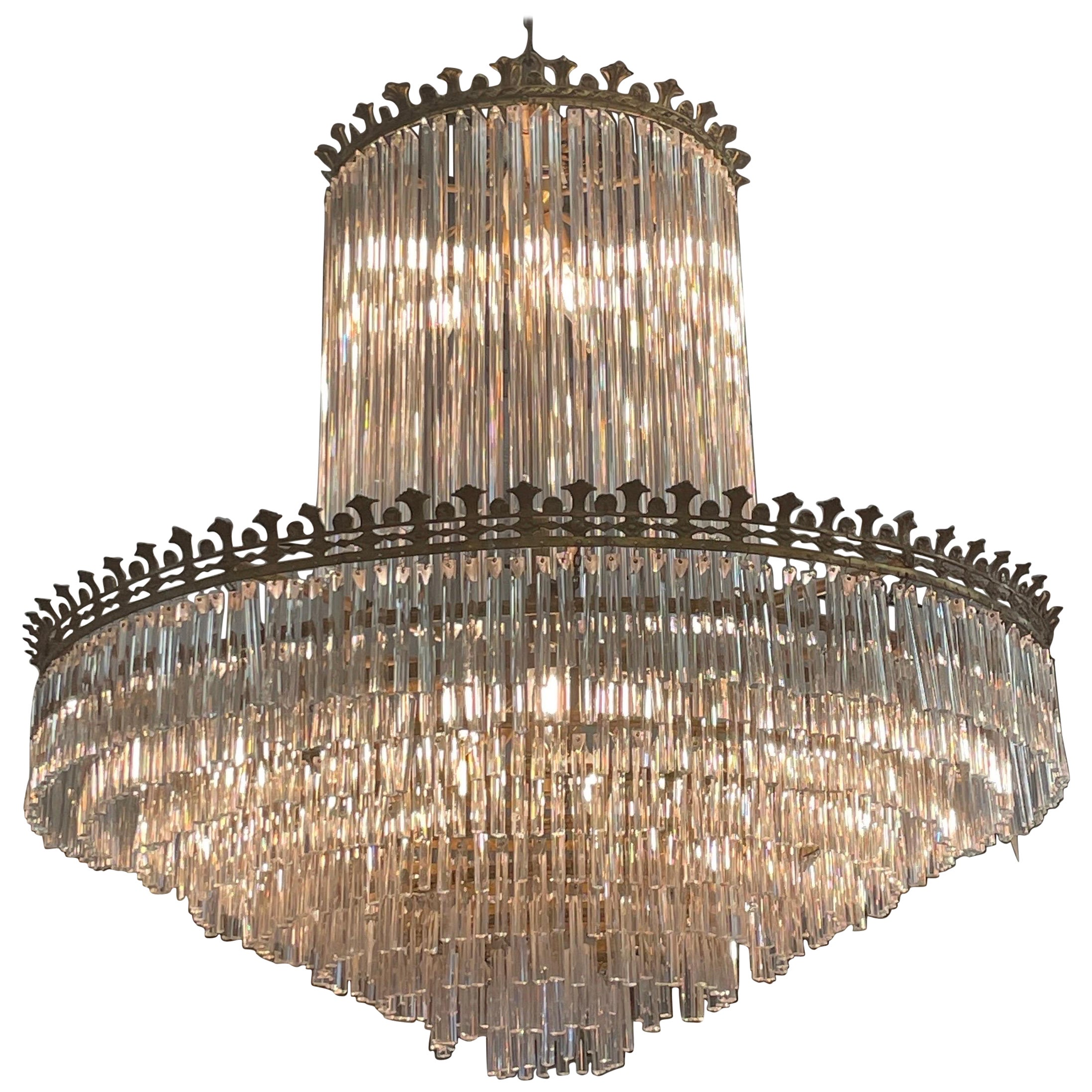 Spanish Vintage Double Tier Crystal Chandelier For Sale
