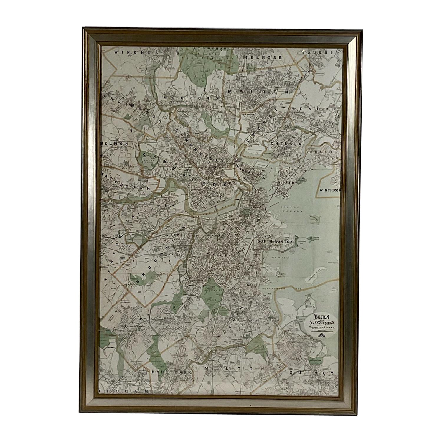 Map von Boston und Umgebungsstädten im Angebot