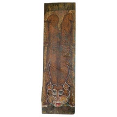 Used Wooden Board with Hand-Painted Tiger Decoration 
